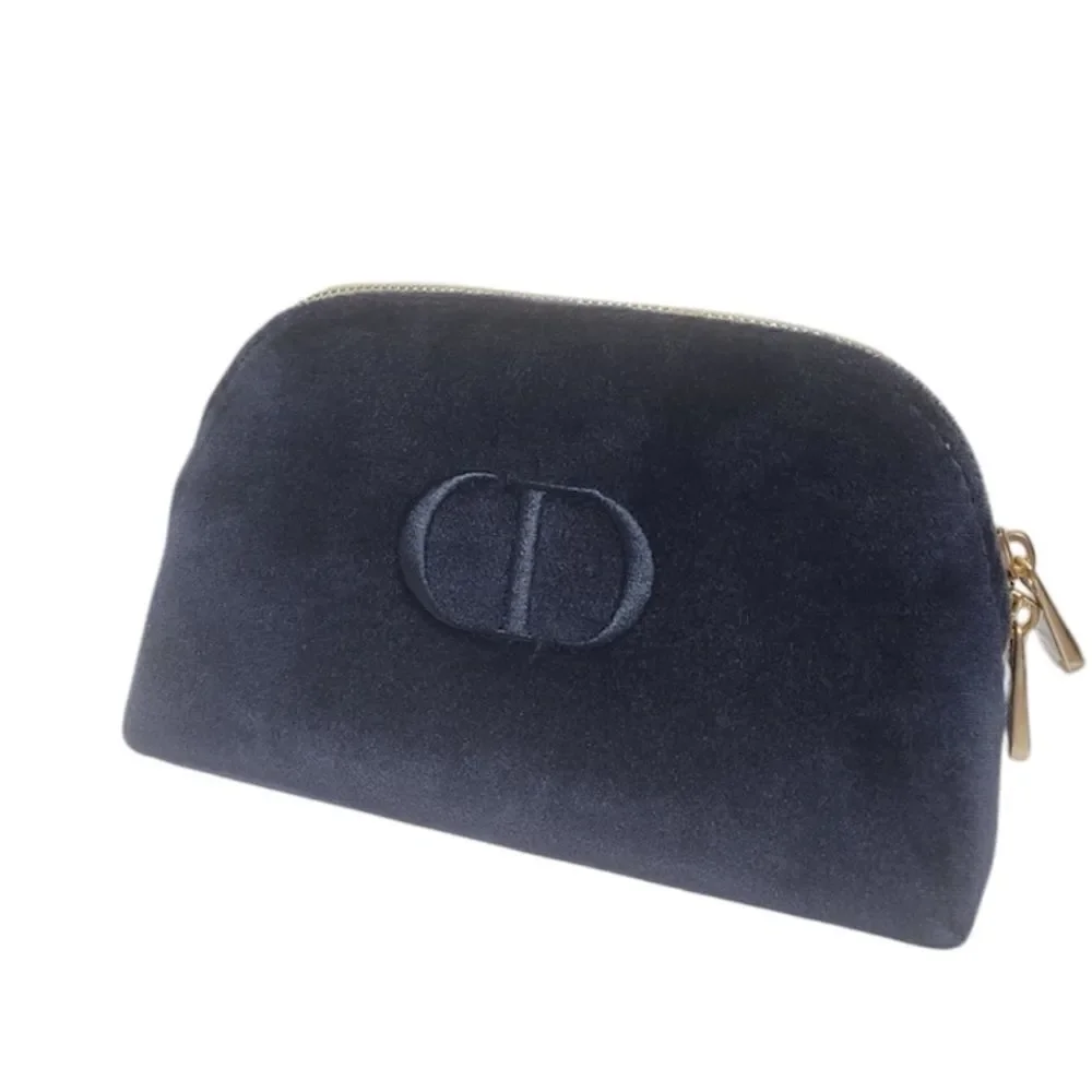 DIOR NEW Trousse Pouch Make Up Bag Navy Blue Velvet CD Logo Gold Zipper Trim